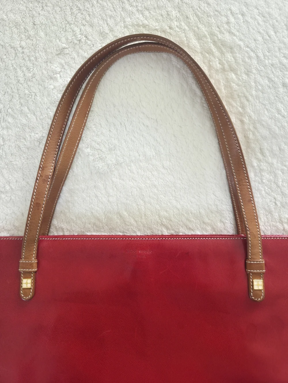 Vintage!!! Kate Spade ✨️ Red Leather Tote Bag with Tan Straps
